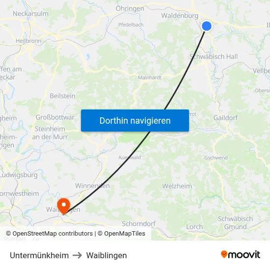 Untermünkheim to Waiblingen map