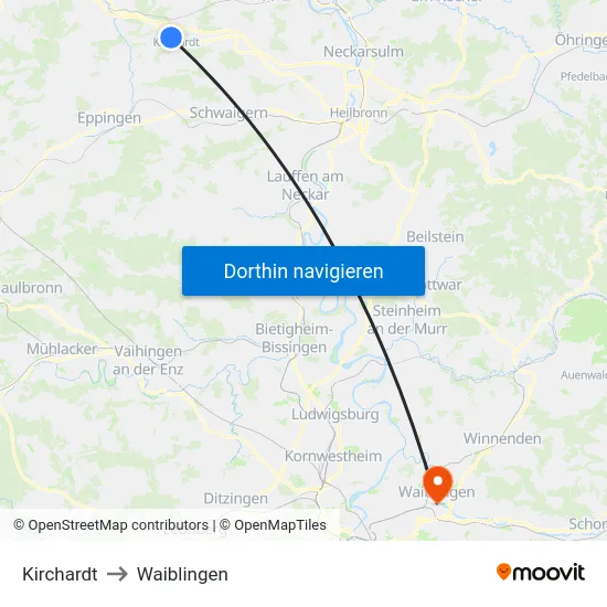 Kirchardt to Waiblingen map
