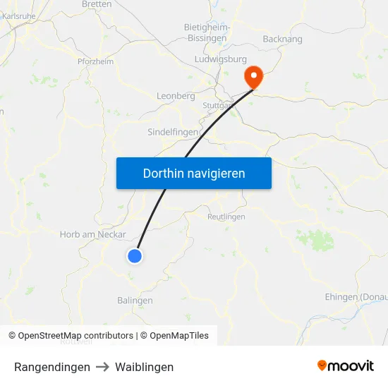 Rangendingen to Waiblingen map