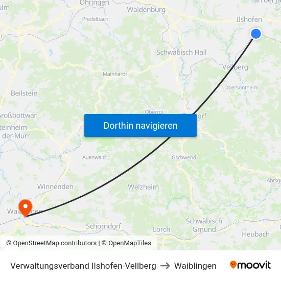 Verwaltungsverband Ilshofen-Vellberg to Waiblingen map