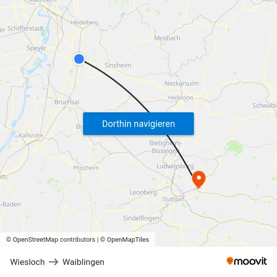 Wiesloch to Waiblingen map