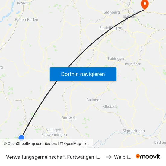Verwaltungsgemeinschaft Furtwangen Im Schwarzwald to Waiblingen map
