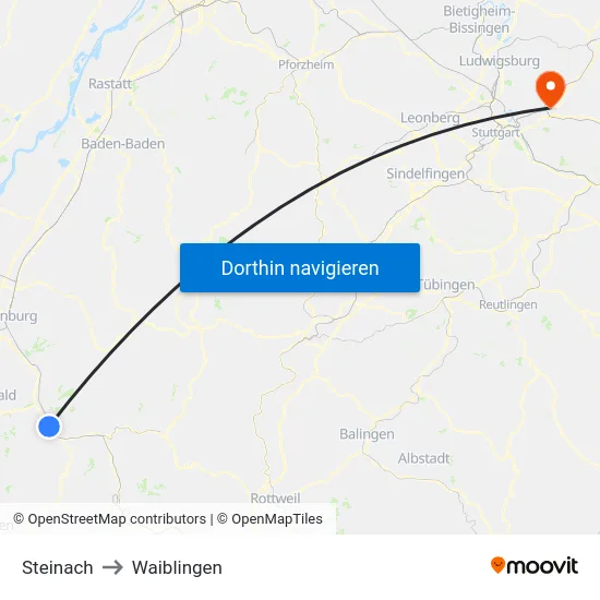 Steinach to Waiblingen map