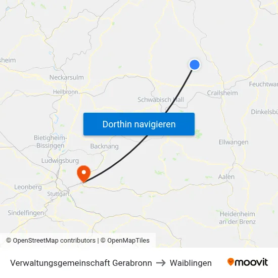 Verwaltungsgemeinschaft Gerabronn to Waiblingen map