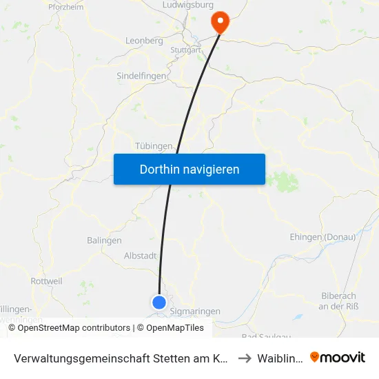 Verwaltungsgemeinschaft Stetten am Kalten Markt to Waiblingen map