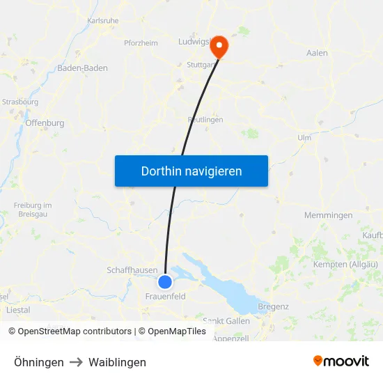Öhningen to Waiblingen map