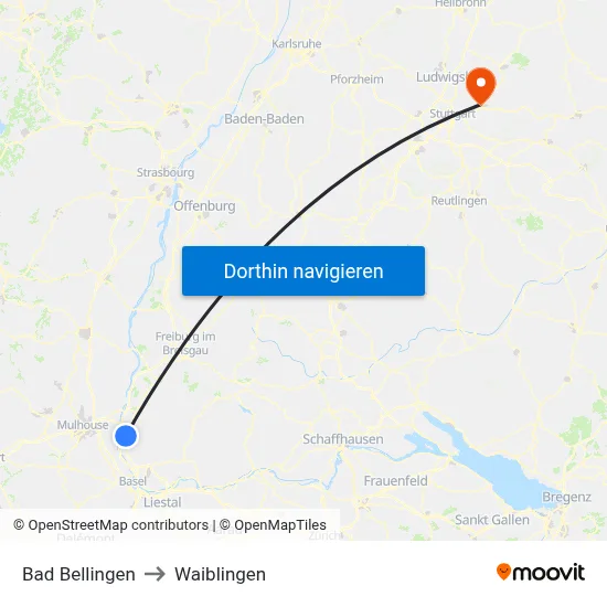 Bad Bellingen to Waiblingen map