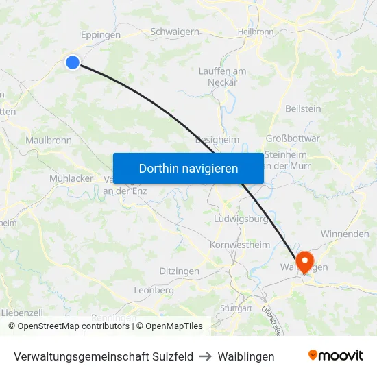 Verwaltungsgemeinschaft Sulzfeld to Waiblingen map
