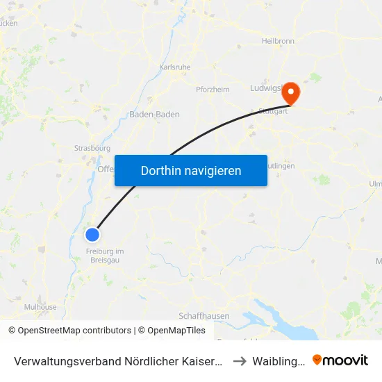 Verwaltungsverband Nördlicher Kaiserstuhl to Waiblingen map