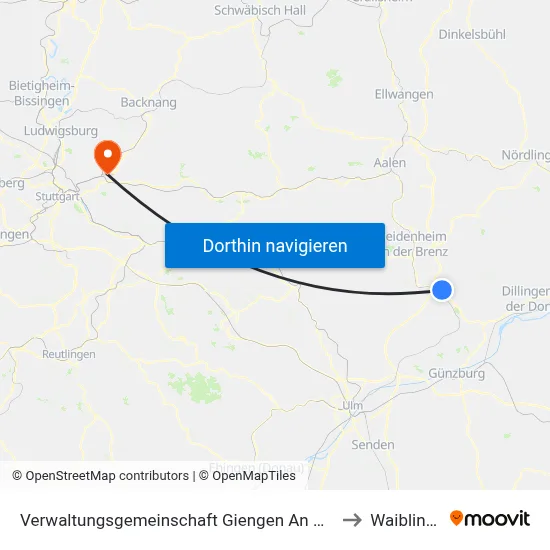Verwaltungsgemeinschaft Giengen An Der Brenz to Waiblingen map