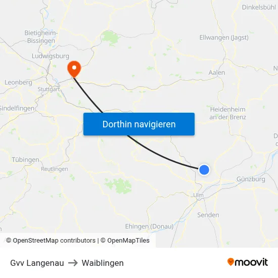 Gvv Langenau to Waiblingen map
