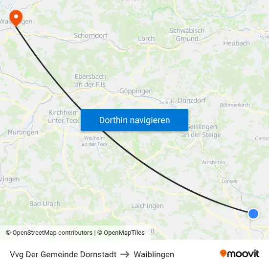 Vvg Der Gemeinde Dornstadt to Waiblingen map