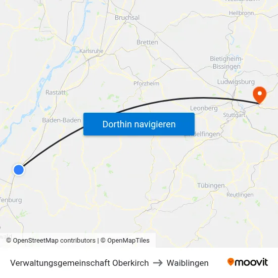 Verwaltungsgemeinschaft Oberkirch to Waiblingen map