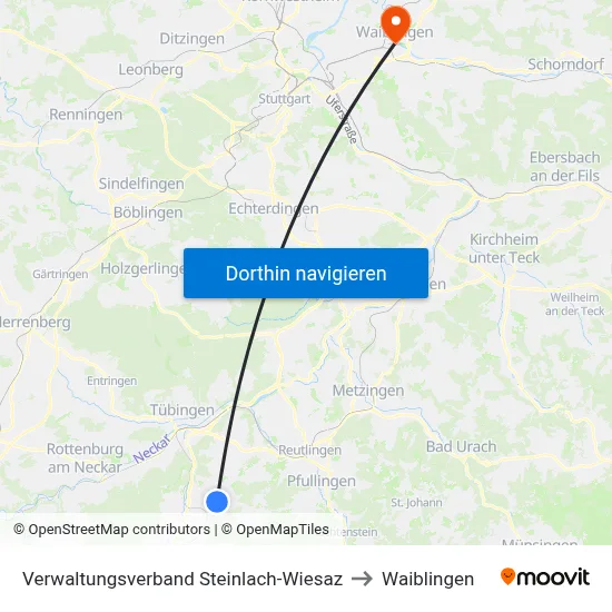 Verwaltungsverband Steinlach-Wiesaz to Waiblingen map