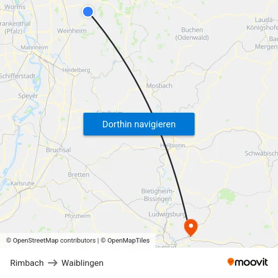 Rimbach to Waiblingen map