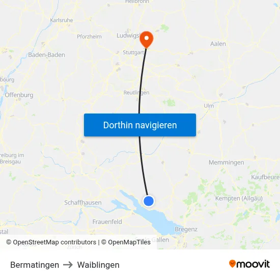Bermatingen to Waiblingen map
