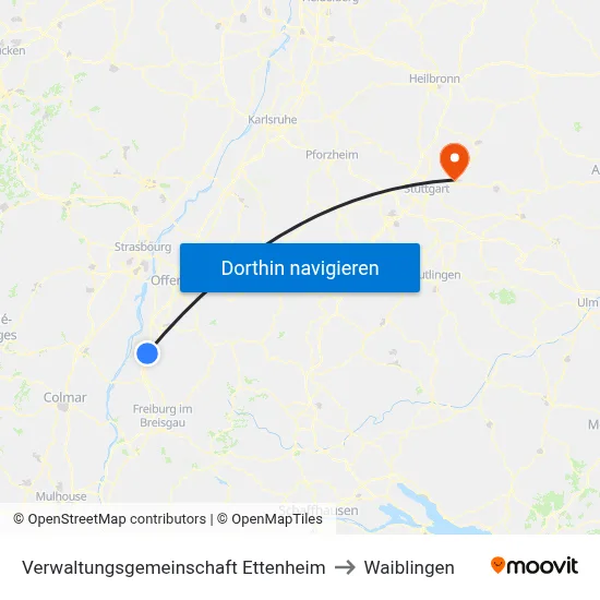 Verwaltungsgemeinschaft Ettenheim to Waiblingen map
