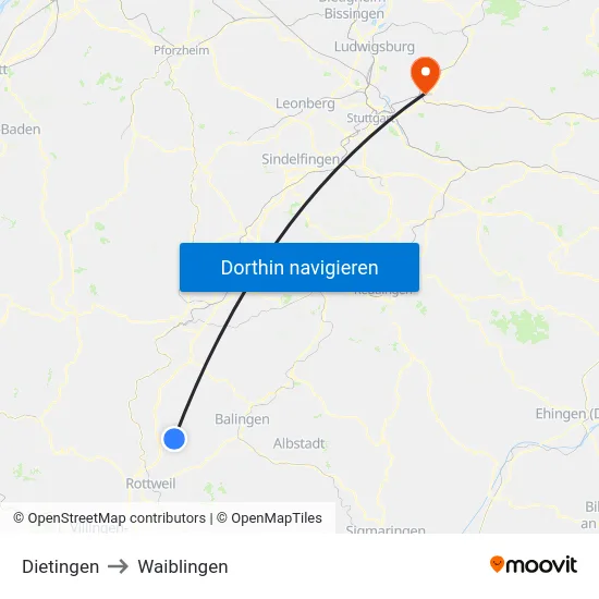 Dietingen to Waiblingen map