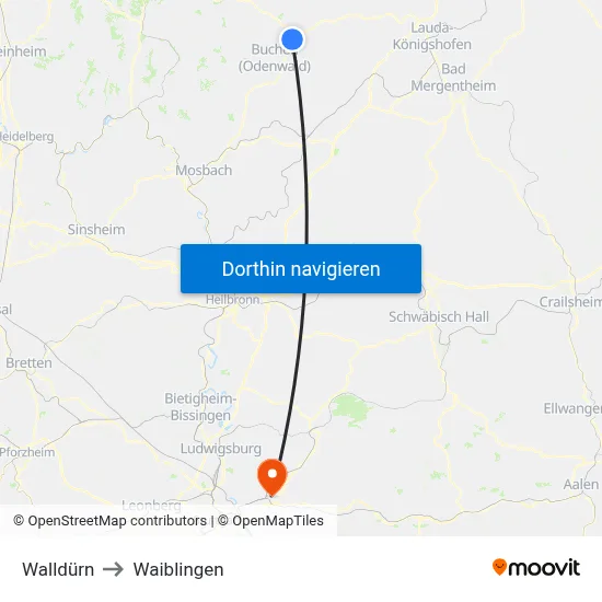 Walldürn to Waiblingen map