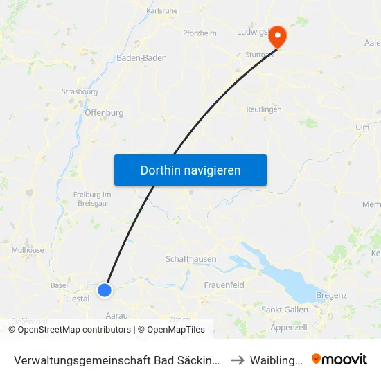Verwaltungsgemeinschaft Bad Säckingen to Waiblingen map