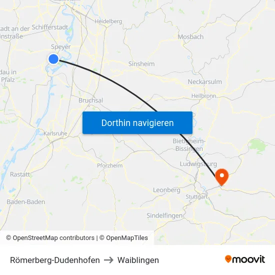 Römerberg-Dudenhofen to Waiblingen map
