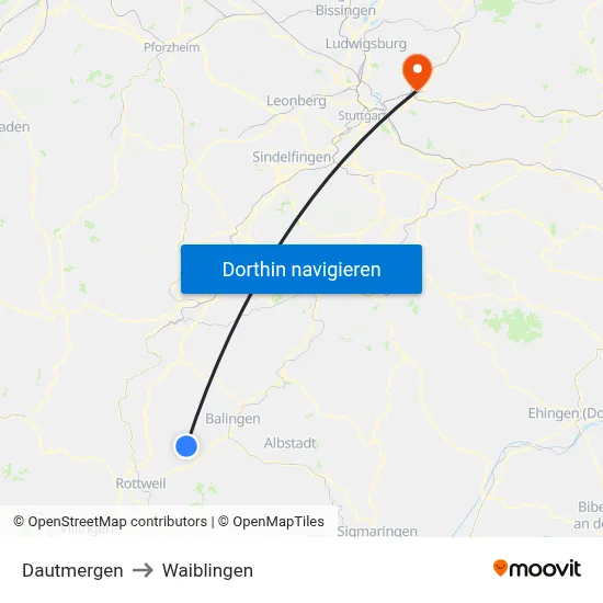 Dautmergen to Waiblingen map