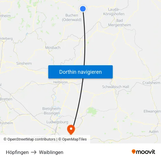 Höpfingen to Waiblingen map