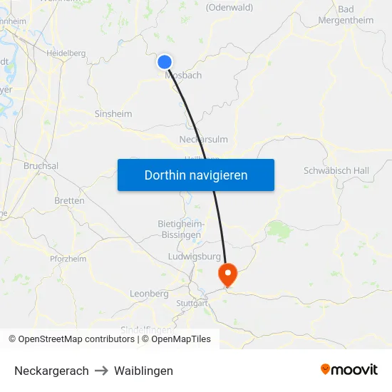 Neckargerach to Waiblingen map