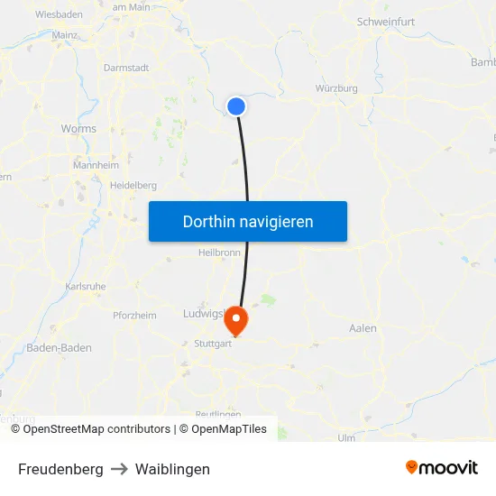 Freudenberg to Waiblingen map