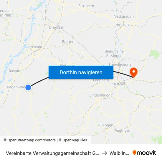 Vereinbarte Verwaltungsgemeinschaft Gernsbach to Waiblingen map