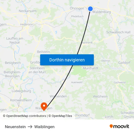Neuenstein to Waiblingen map