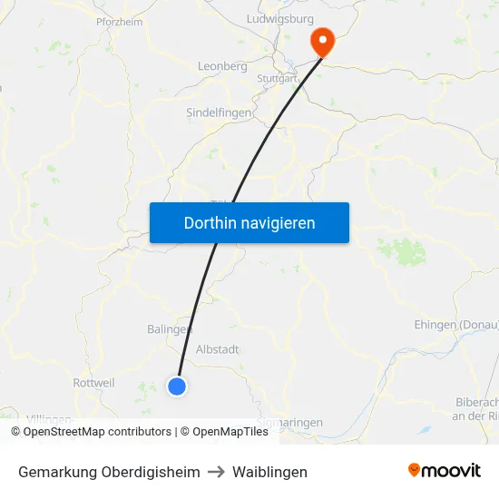Gemarkung Oberdigisheim to Waiblingen map