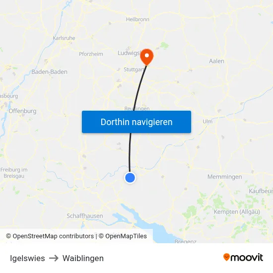 Igelswies to Waiblingen map