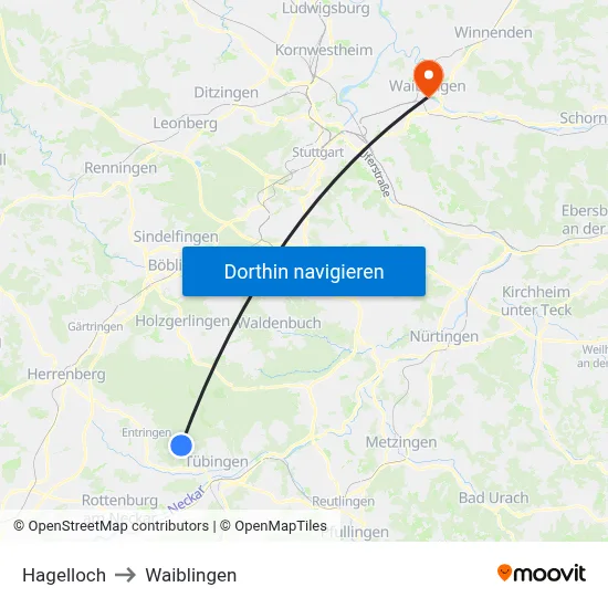 Hagelloch to Waiblingen map