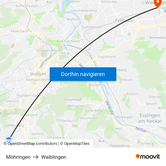 Möhringen to Waiblingen map