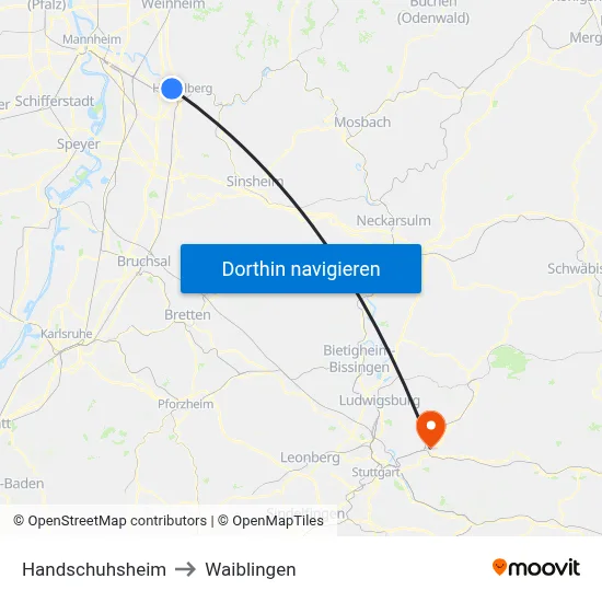 Handschuhsheim to Waiblingen map