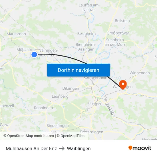 Mühlhausen An Der Enz to Waiblingen map