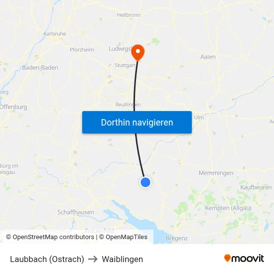 Laubbach (Ostrach) to Waiblingen map