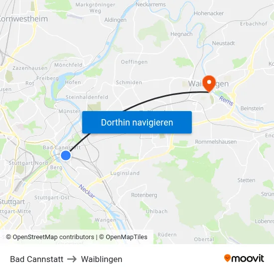 Bad Cannstatt to Waiblingen map