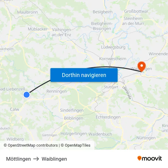 Möttlingen to Waiblingen map