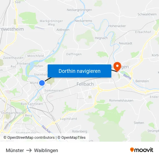 Münster to Waiblingen map