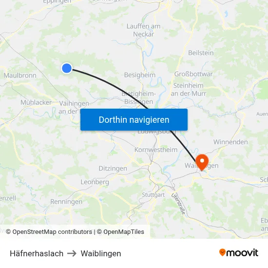 Häfnerhaslach to Waiblingen map