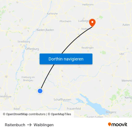 Raitenbuch to Waiblingen map