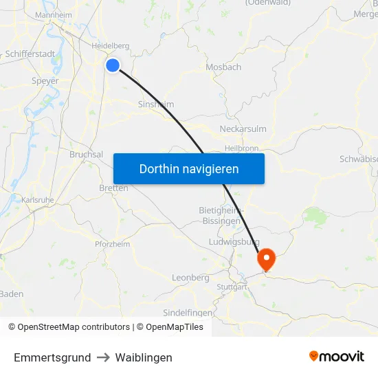 Emmertsgrund to Waiblingen map
