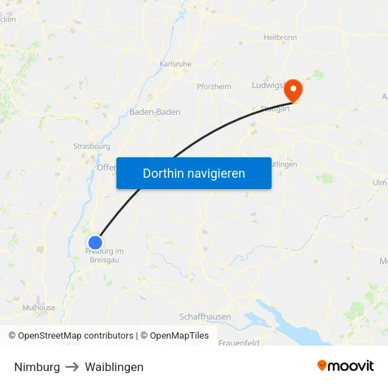 Nimburg to Waiblingen map
