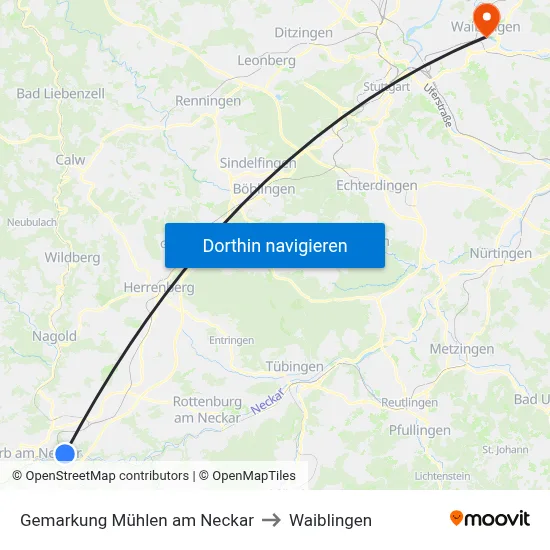 Gemarkung Mühlen am Neckar to Waiblingen map