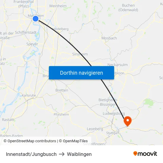 Innenstadt/Jungbusch to Waiblingen map