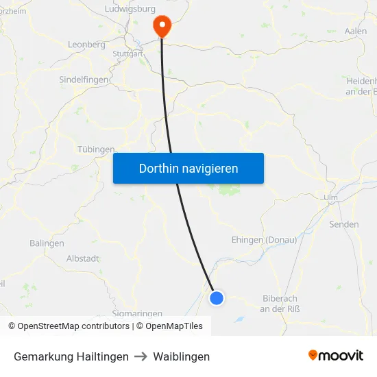 Gemarkung Hailtingen to Waiblingen map