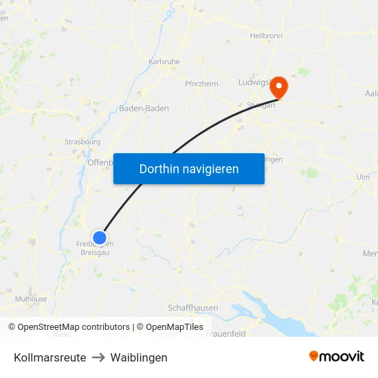 Kollmarsreute to Waiblingen map