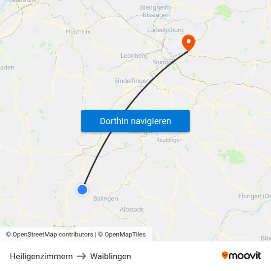 Heiligenzimmern to Waiblingen map